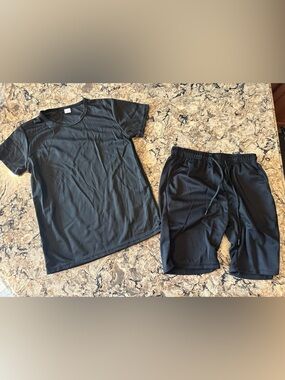 2pc Shorts Set Men’s Small Athletic Mesh Workout Gym Running Black Shirt New
